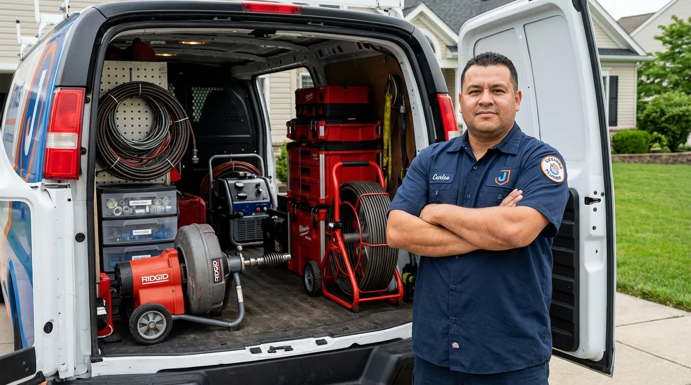 Professional drain cleaning equipment and Johns Plumbing LLC plumber in Brilliant